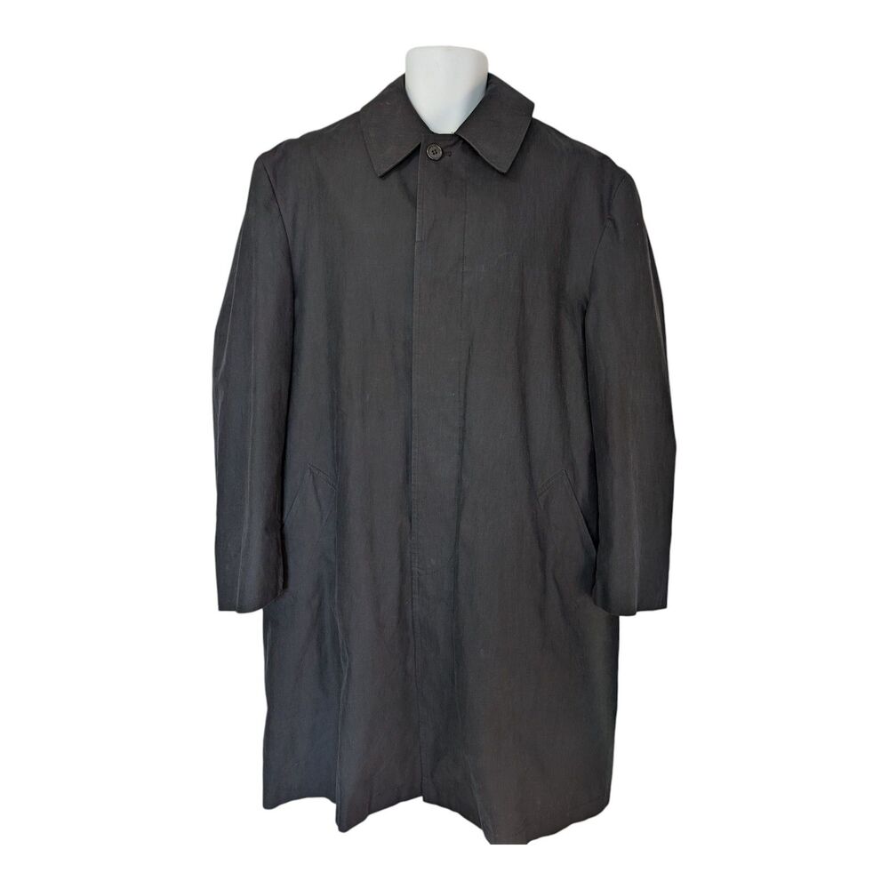 Jos A Bank Wool Removable Plaid Lining Black Trench Coat Mens 42R Classic Goth